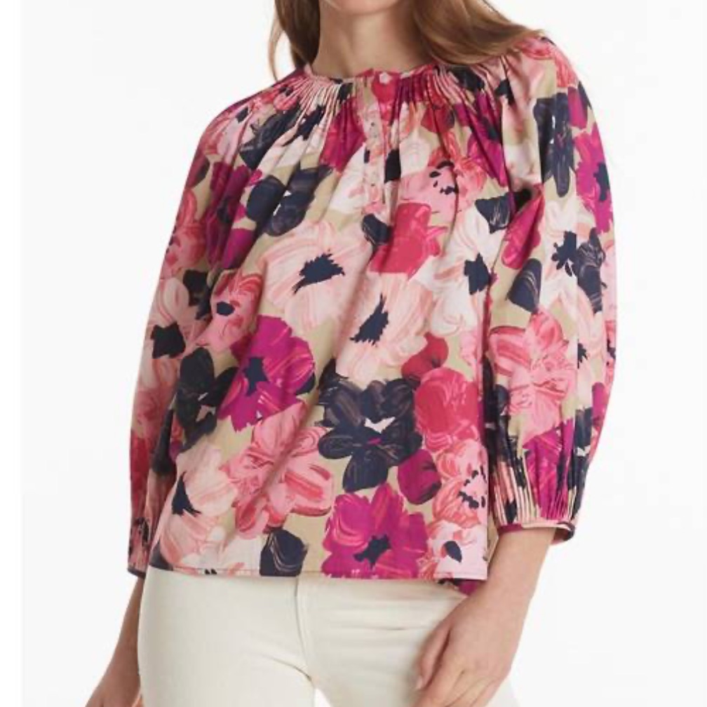 Tyler Boe Floral Smocked Blouse In Pink Size Small